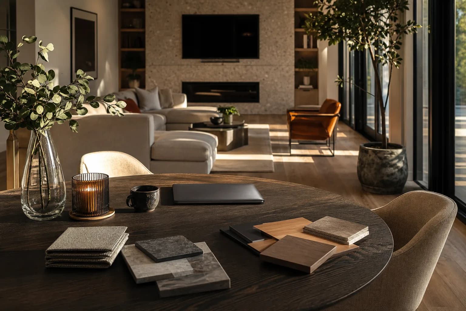 Client planning meeting space in a finished California custom home
